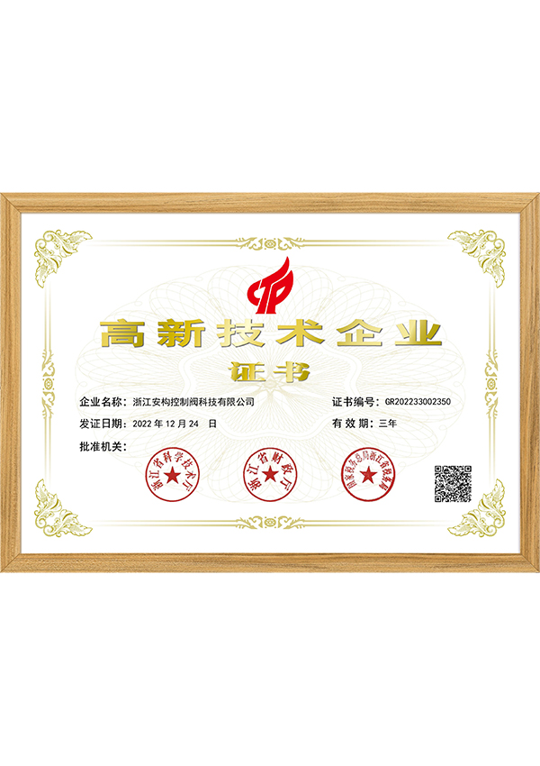 國家高新技術企業證書